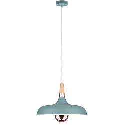 Luminaria colgante NEORDIC JUNA de 1 llama E27, verde claro, madera, color cobre regulable