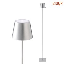 battery floor lamp NUINDIE round IP54, silver dimmable