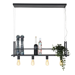 pendant luminaire BUCKLEY 4 flames, with shelf E27 IP20, black matt dimmable