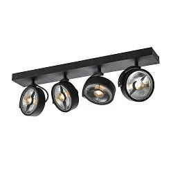 Luminaria de pared y techo KALU CW QUAD QPAR111 de 4 llamas, giro cardánico, con portalámpara GU10 IP20, negro