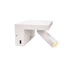 Luminaria de pared KARPO BEDSIDE con conexión USB IP 20, blanco regulable