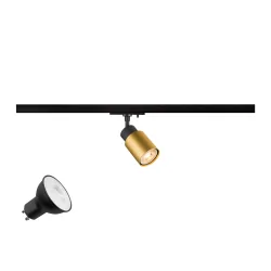 Foco monofásico PURI 2.0 TUBE 1PH SET  juego de 1, con adaptador, con portalámpara GU10 IP20, dorado, negro regulable