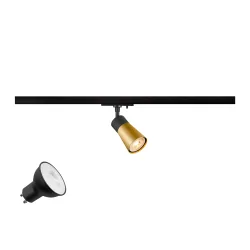 Foco monofásico PURI 2.0 CONE 1PH SET  juego de 1, con adaptador, con portalámpara GU10 IP20, dorado, negro regulable