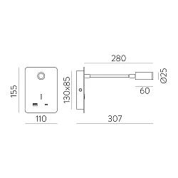 Luminaria de pared SENDA 16/3835 con interruptor, con conexión USB, ajustable IP20, blanco