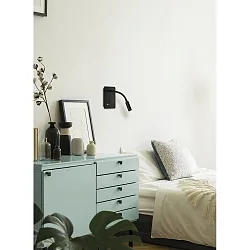 Luminaria de pared SENDA 16/3835 con interruptor, con conexión USB, ajustable IP20, negro