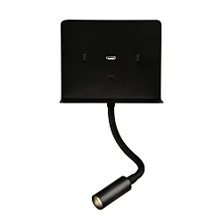 Luminaria para leer CALMA 16/3836 con interruptor, con conexión USB, ajustable IP20, negro