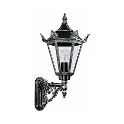 Outdoor Wall luminaire Country style Type No. 1806, with bracket, IP23, E27 QA55 max. 57W, cast alu glass clear, black/silver