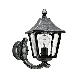 Outdoor Wall luminaire Country style square Type No. 1820, with wall bracket, IP44, E27, cast alu, hollow glass clear, black