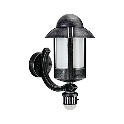 Outdoor Wall luminaire Country style Night wathcman Type No. 1840 with motion sensor, IP44, E27, cast alu / Opal, black