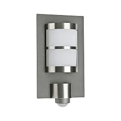 Outdoor Wall luminaire Type No. 6224, motion sensor, half round, 20 x 35.5cm, E27 QA55, stainless steel / anthracite / opal