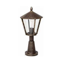 Pedestal luminaire Country style modern Type No. 0529, IP44, 56.5cm, E27 QA55 max. 57W, cast alu, glass, brown brass matt