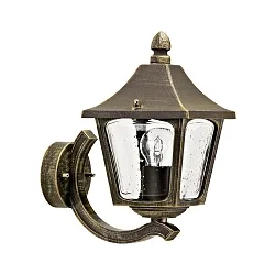 Outdoor Wall luminaire Country style square Type No. 1820, standing with wall bracket, E27, cast alu, glass, brown brass matt