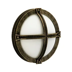 Outdoor Wall and Ceiling luminaire Type No. 6230, round, Ø 28cm, IP44, E27 QA55 max. 57W, cast alu, acrylic, brown brass