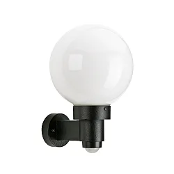 Outdoor Wall luminaire Type No. 0257 with motion sensor, with opal glass ball Ø 25cm, E27, black