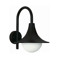 Outdoor Wall luminaire Type No. 0669, with bow arm, IP44, E27 QA55 max. 57W, cast alu / opal glass, black matt