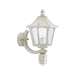 Outdoor Wall luminaire Country style square Type No. 1822 with motion sensor, IP44, E27, cast alu / glass clear, white-gold