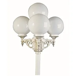 Outdoor Mast light 4 flames Type No. 2051 with ball Ø 25cm, IP44, height 233cm, 3x E27, cast alu / opal glass, white-gold