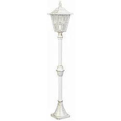Path light Country style Cross brace Type No. 4136, height 134.5cm, IP23, E27, cast alu / cathedral glass clear, white-gold