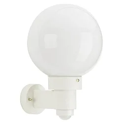 Outdoor Wall luminaire Type No. 0257 with motion sensor, with opal glass ball Ø 25cm, E27, white