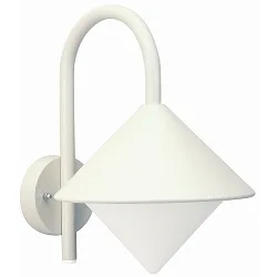 Outdoor Wall luminaire Type No. 0645 with bow arm, IP44, E27 QA55 max. 57W, cast alu / opal glass, white