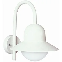 Outdoor Wall luminaire Type No. 0662, with bow arm, IP44, E27 QA55 max. 57W, cast alu / opal glass, white