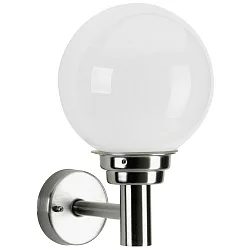 Outdoor Wall luminaire with ball shade Ø 20cm, IP44, E27 QA55 max. 57W, stainless steel polished, Type No. 0227 opal glass