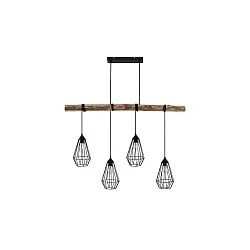 Luminaria colgante RUTILUS de 4 llamas E27 IP20, madera regulable