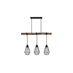 Luminaria colgante RUTILUS de 3 llamas E27 IP20, madera regulable
