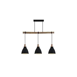 Luminaria colgante BRENTHIS de 3 llamas, grande E27 IP20, madera, negro regulable