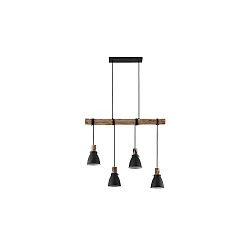 Luminaria colgante BRENTHIS de 4 llamas, pequeño E14 IP20, madera, negro regulable