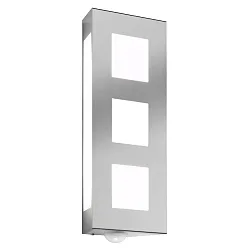 Outdoor wall luminaire AQUA TRILO with motion detector, stainless steel, IP44, E27