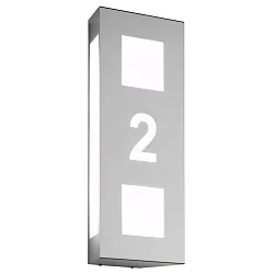Número de casa iluminado AQUA TRILO - HOUSE NR CUTTED doble, ya está hecho E27 IP44, acero inoxidable