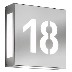 Número de casa iluminado AQUA LEGENDO - NR CUTTED doble, ya está hecho IP44, acero inoxidable 