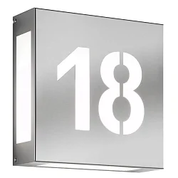 Número de casa iluminado AQUA LEGENDO - NR CUTTED doble, ya está hecho E27 IP44, acero inoxidable