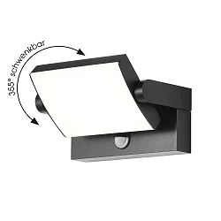 Luminaria de pared para exteriores CCT Switch, inclinable, con detector de movimiento IP54, antracita