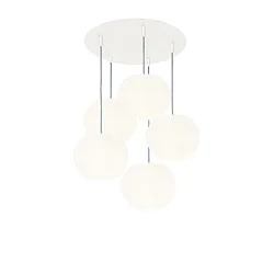 pendant luminaire ACAI 21 5 flames, round E27 IP20, mat, opal white dimmable