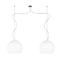 Luminaria colgante BALL de 2 llamas, grande, regulable E27 IP20, aluminio cepillado, ópalo, blanco mate regulable