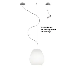 Luminaria colgante BAGAN de 1 llama, regulable E27 IP20, aluminio cepillado, ópalo, blanco mate regulable