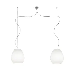 Luminaria colgante BAGAN de 2 llamas E27 IP20, aluminio cepillado, ópalo, blanco mate regulable