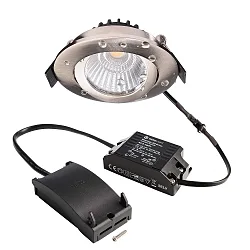 Proyector empotrado DIONE IP44 DIM 827 giratorio, con cable a través de IP44, níquel cepillado regulable