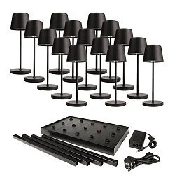 Lámpara de mesa a pilas CANIS MINI GASTRO con regulador táctil, con cargador, 15 piezas IP65, mate, negro grafito regulable