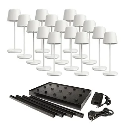 Lámpara de mesa a pilas CANIS MINI GASTRO con regulador táctil, con cargador, 15 piezas IP65, mate, blanco tráfico regulable