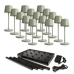Lámpara de mesa a pilas s con regulador táctil, con cargador, 15 piezas IP65, mate, verde grisáceo regulable