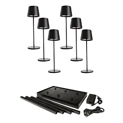 Lámpara de mesa a pilas CANIS GASTRO M con regulador táctil, con cargador, 6 piezas IP65, mate, negro grafito regulable