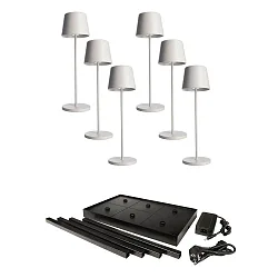 Lámpara de mesa a pilas CANIS GASTRO M con regulador táctil, con cargador, 6 piezas IP65, plomo oscuro, mate regulable