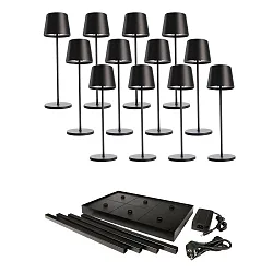 Lámpara de mesa a pilas CANIS GASTRO L con regulador táctil, con cargador, 12 piezas IP65, mate, negro grafito regulable