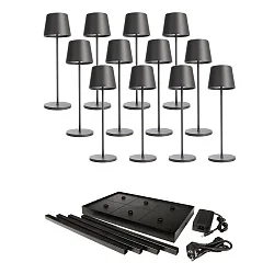 Lámpara de mesa a pilas CANIS GASTRO L con regulador táctil, con cargador, 12 piezas IP65, plomo oscuro, mate regulable