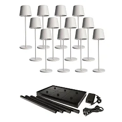 Lámpara de mesa a pilas CANIS GASTRO L con regulador táctil, con cargador, 12 piezas IP65, mate, blanco tráfico regulable