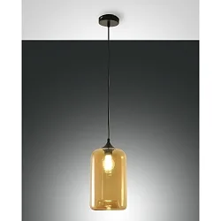 Luminaria colgante SILO cilíndrico, ajustable E27 IP20, color ámbar, negro regulable