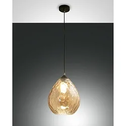 Luminaria colgante GISELLA grande, redondo E27 IP20, color ámbar, negro regulable